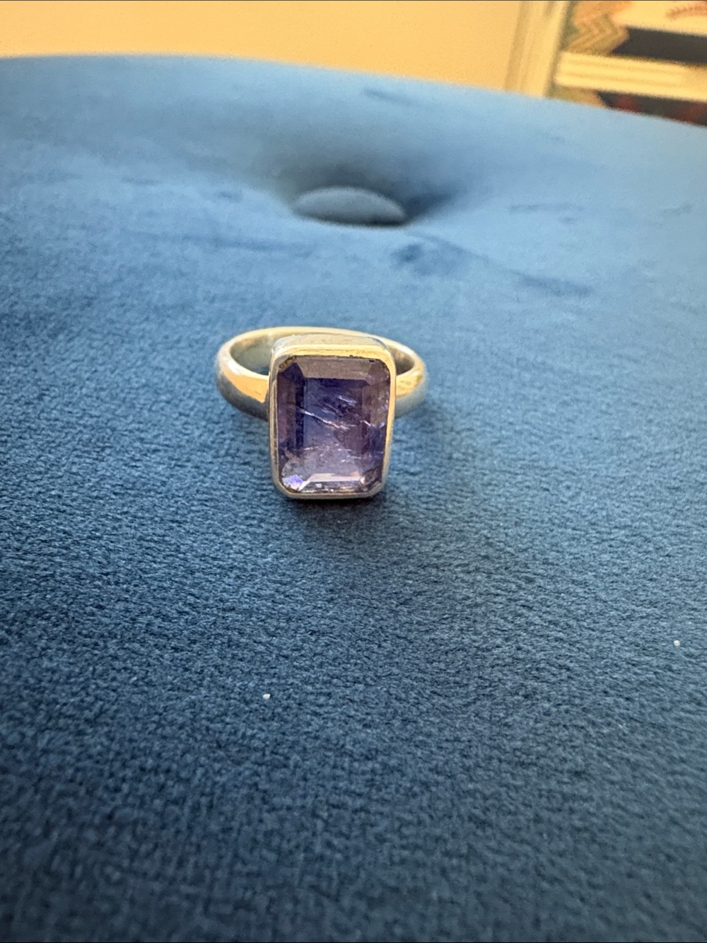 Sterling Silver Rectangular Tanzanite Purple Gemstone Ring size 5